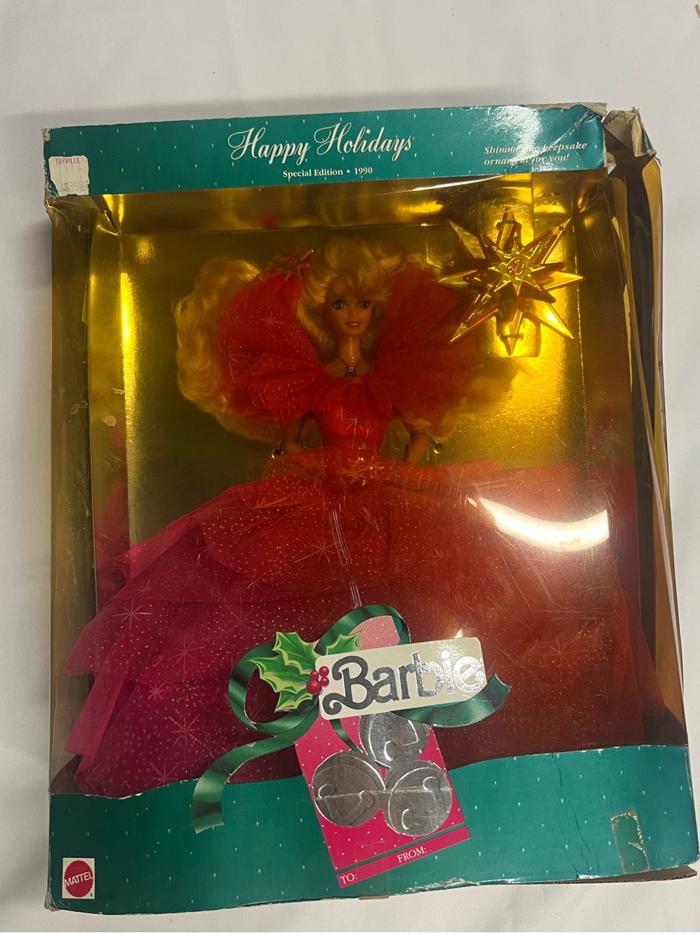 Vintage 1990 happy holiday Barbie in pink dress
